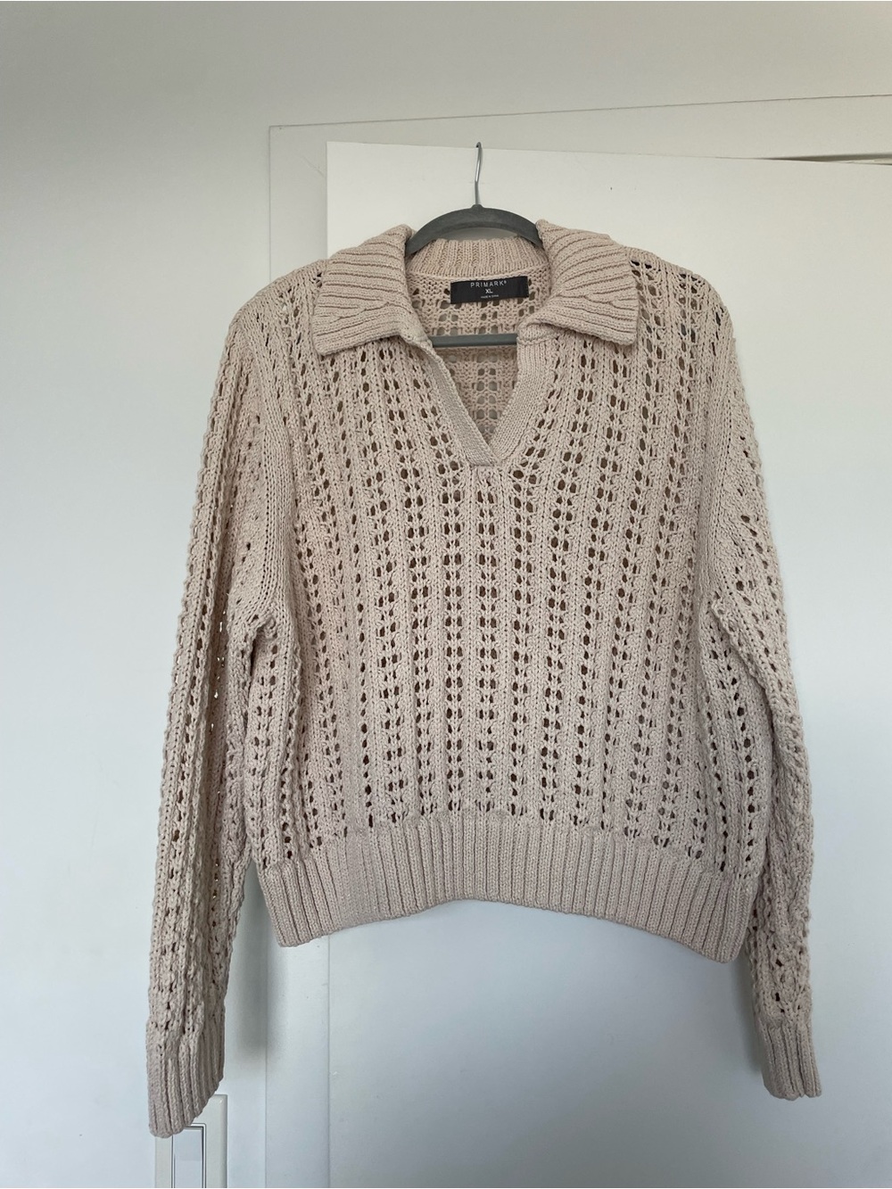 Primark Cream Open-Knit V-Neck Collared Sweater